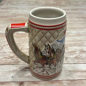 1985 Budweiser Stein Hitch journeying snow-capped mtns on a crisp winter’s morn